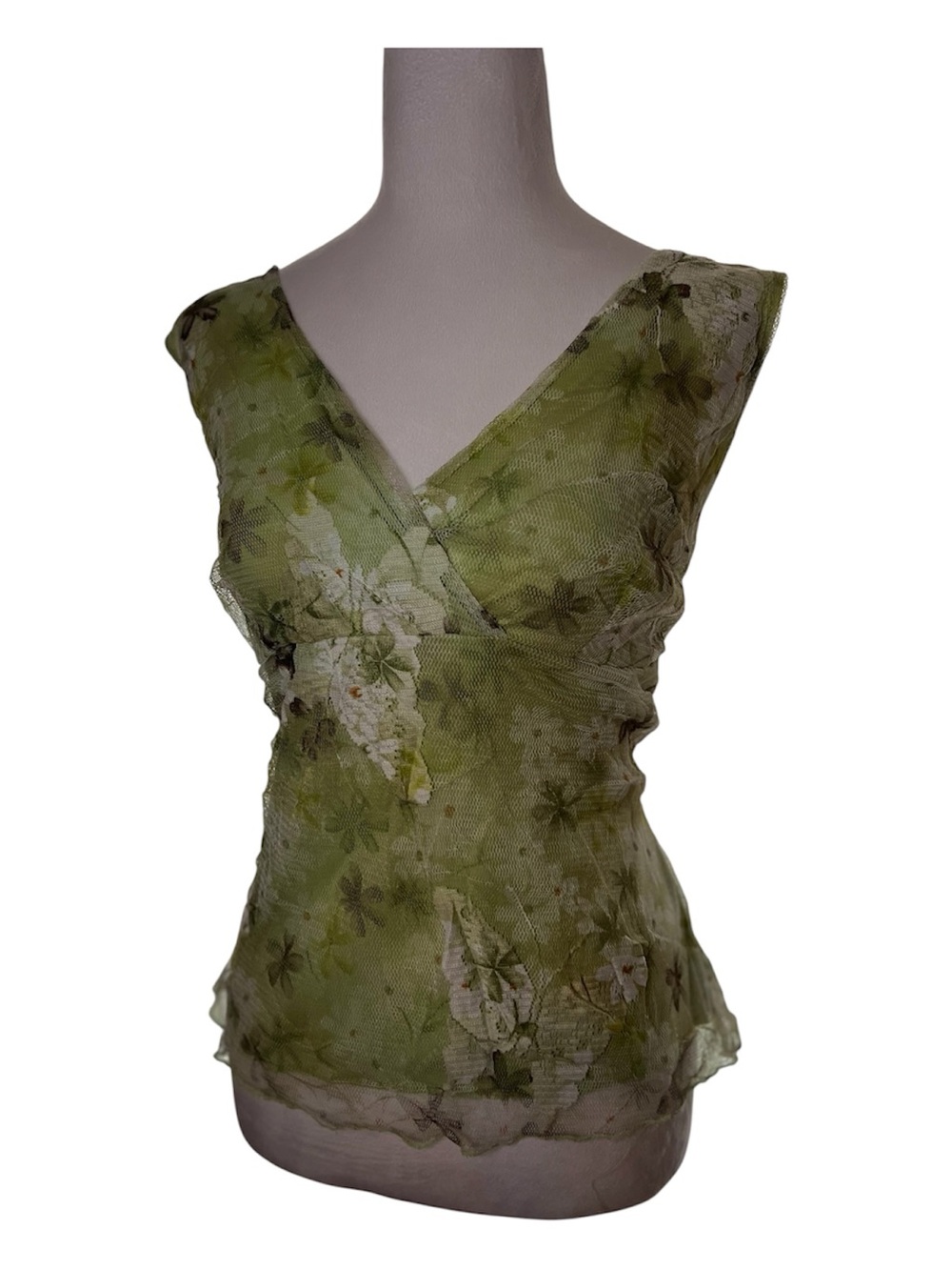 Vintage Made in USA dressbarn Light Green Sheer Floral Tank Large